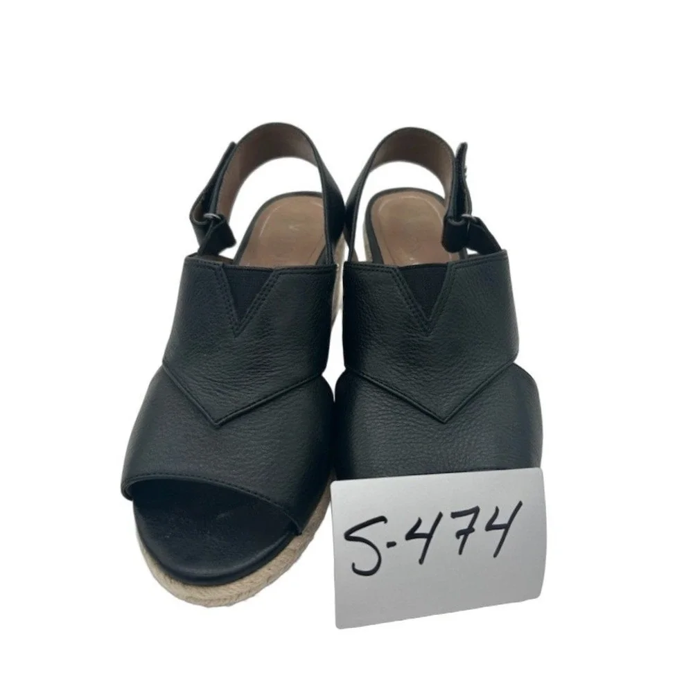 Vionic Zamar Wedge Sandals Women's Size 7 Black Leather Espadrille Shoes